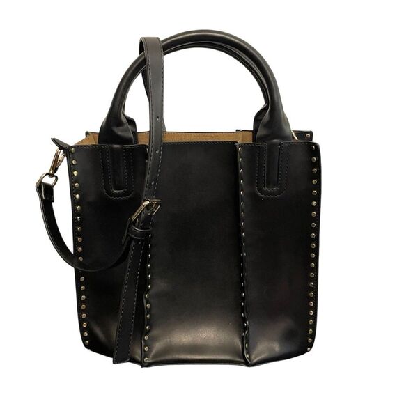 Zara Studded Black Handbag Bucket Bag Faux Leather Black - Picture 2 of 7